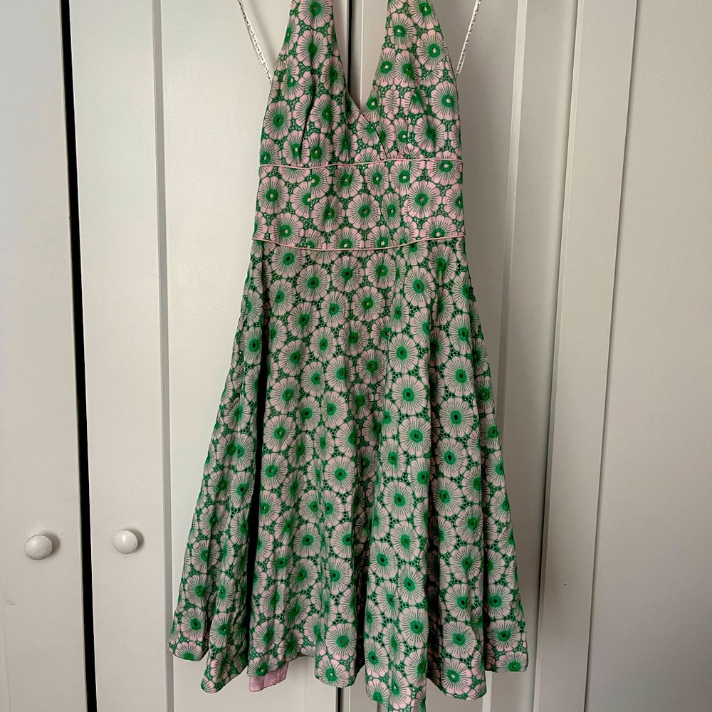 Lilly Pulitzer White Label Willa Baby Pink & Kelly Green Eyelet Halter Dress 2.